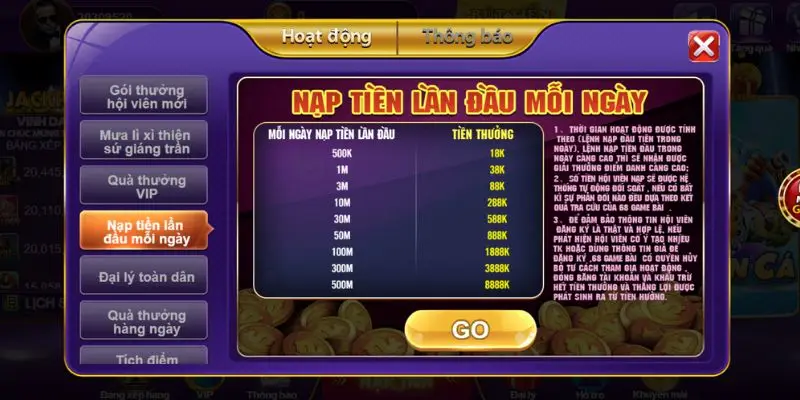 Khuyến mãi nạp tiền hàng tuần tại 68gamebai